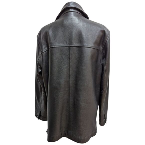 London Fog VTG Y2K Men's S Black Genuine Pebbled Leather Collar Button Jacket - Picture 2 of 11